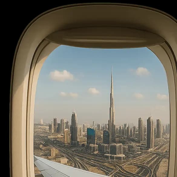 View through an airplane window on landing